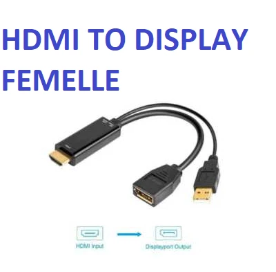Convertisseur HDMI To Display Femelle avec Alimentation