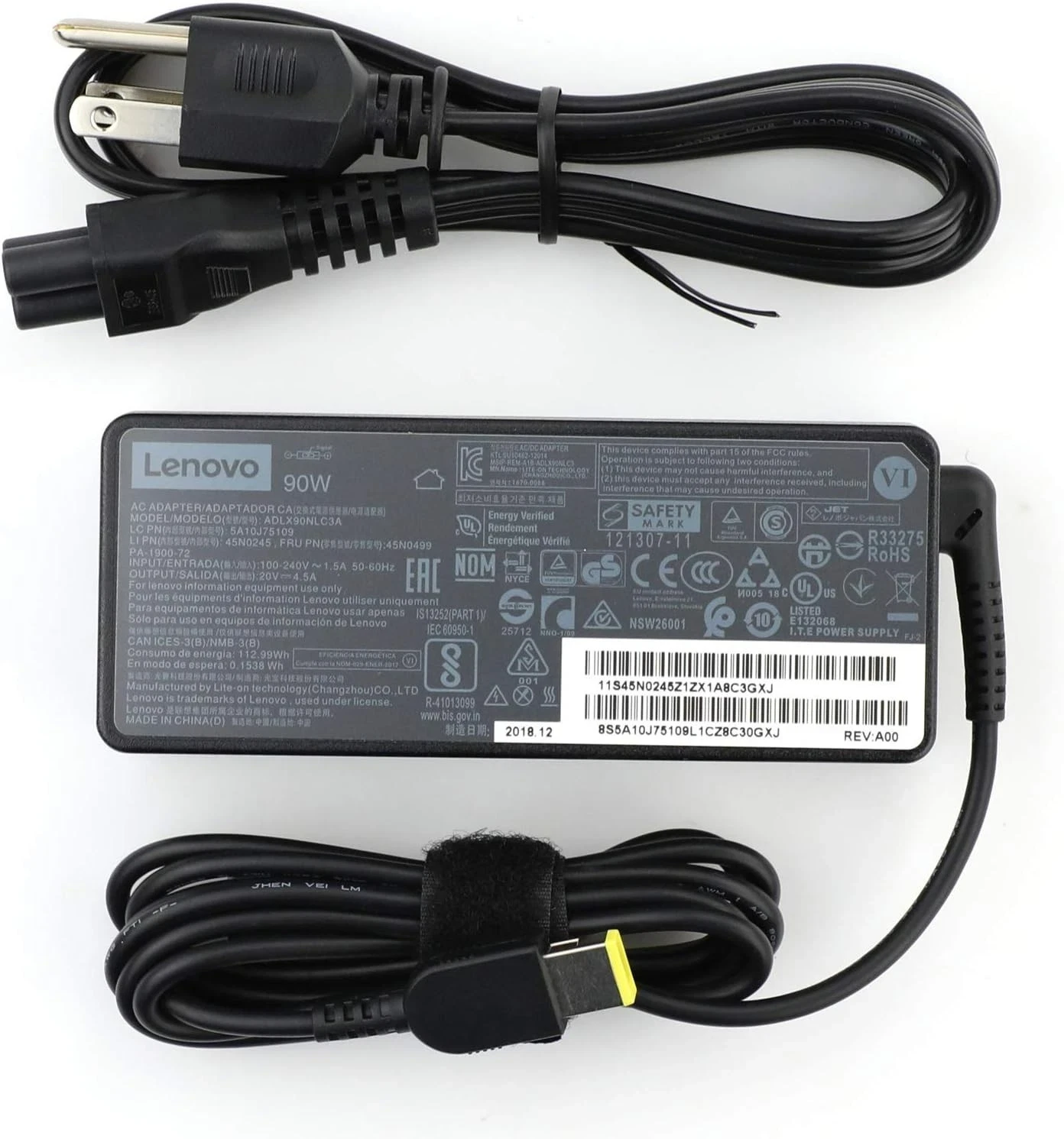 Lenovo Chargeur PC USB 20V-4.5A-90W avec Câble D'Alimentation