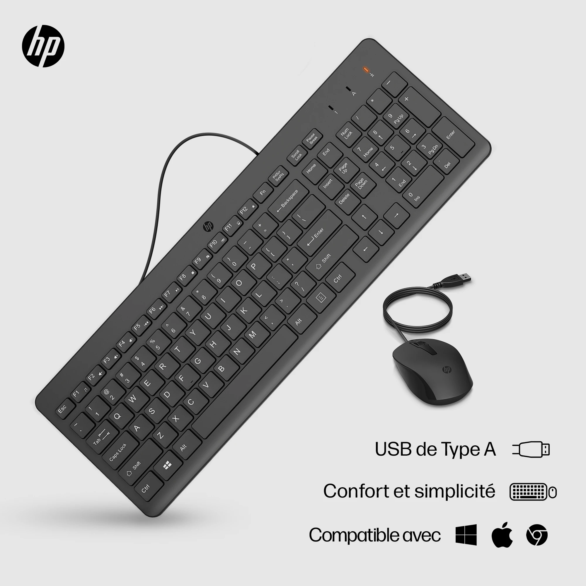 Souris et clavier filaires HP 150  AZERTY (240J7AA)