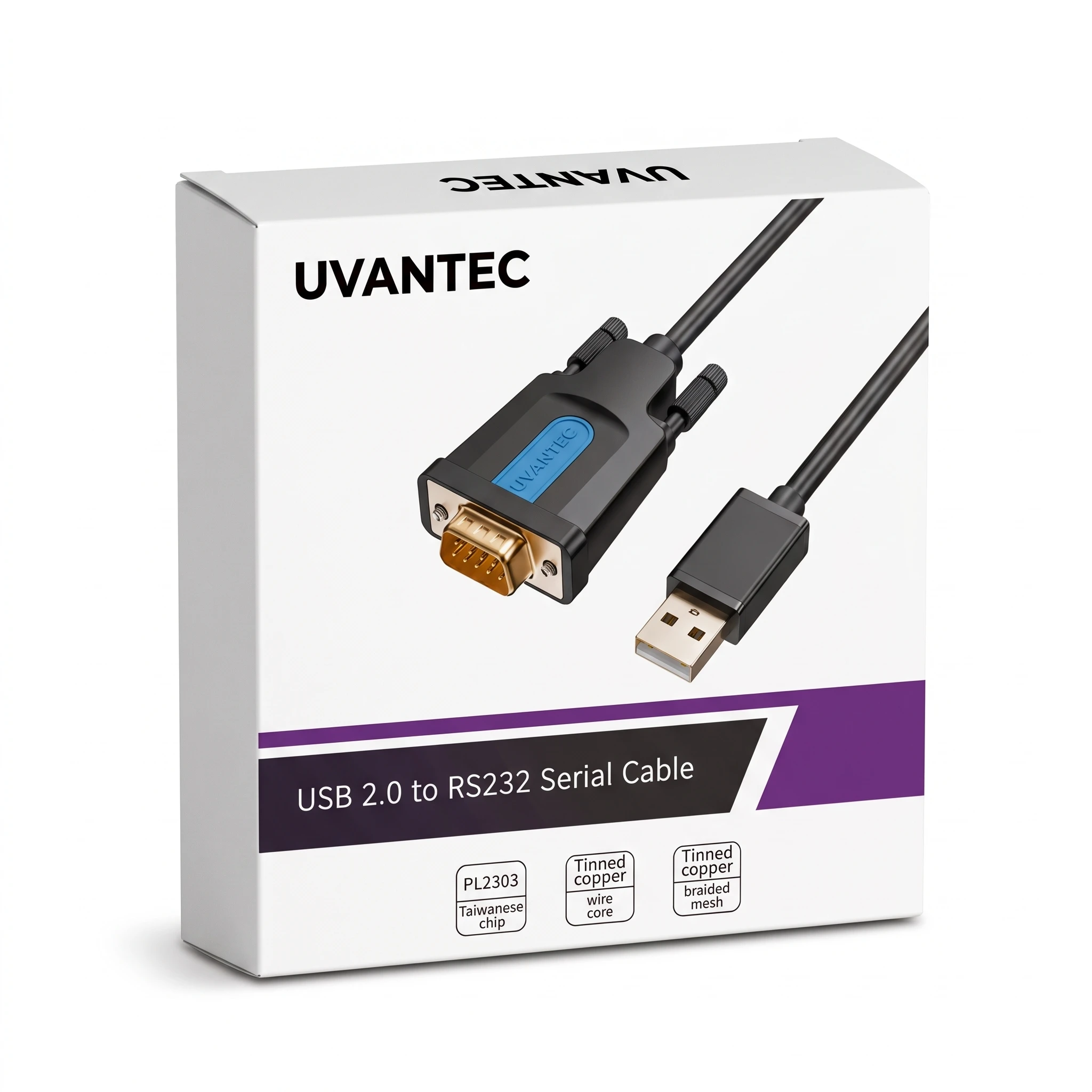 Adaptateur USB - UVANTEC - UV550 - RS-232 DB9 mâle - 1,5 m - Plug & Play