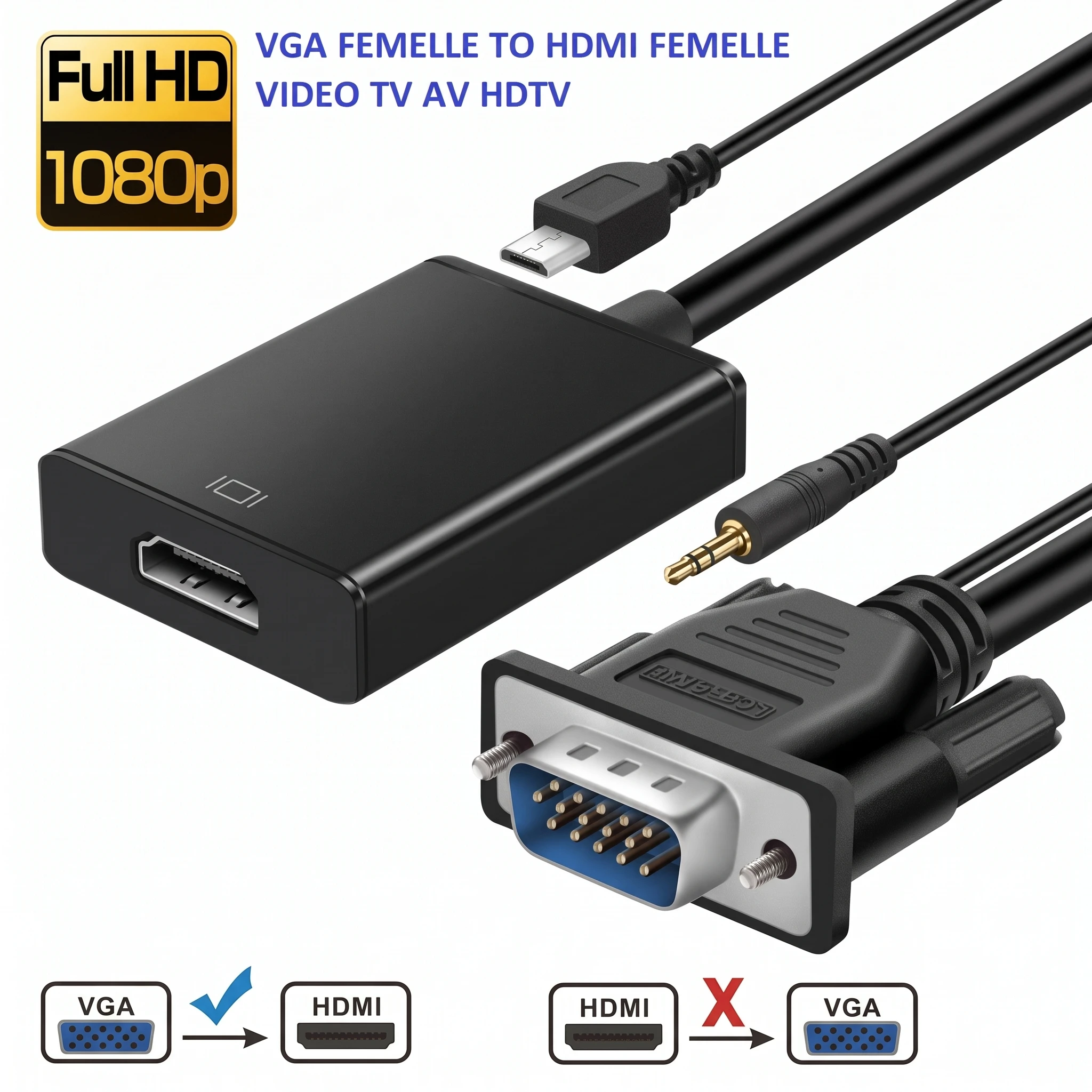 Convertisseur VGA Femelle To HDMI Femelle Video TV AV HDTV
