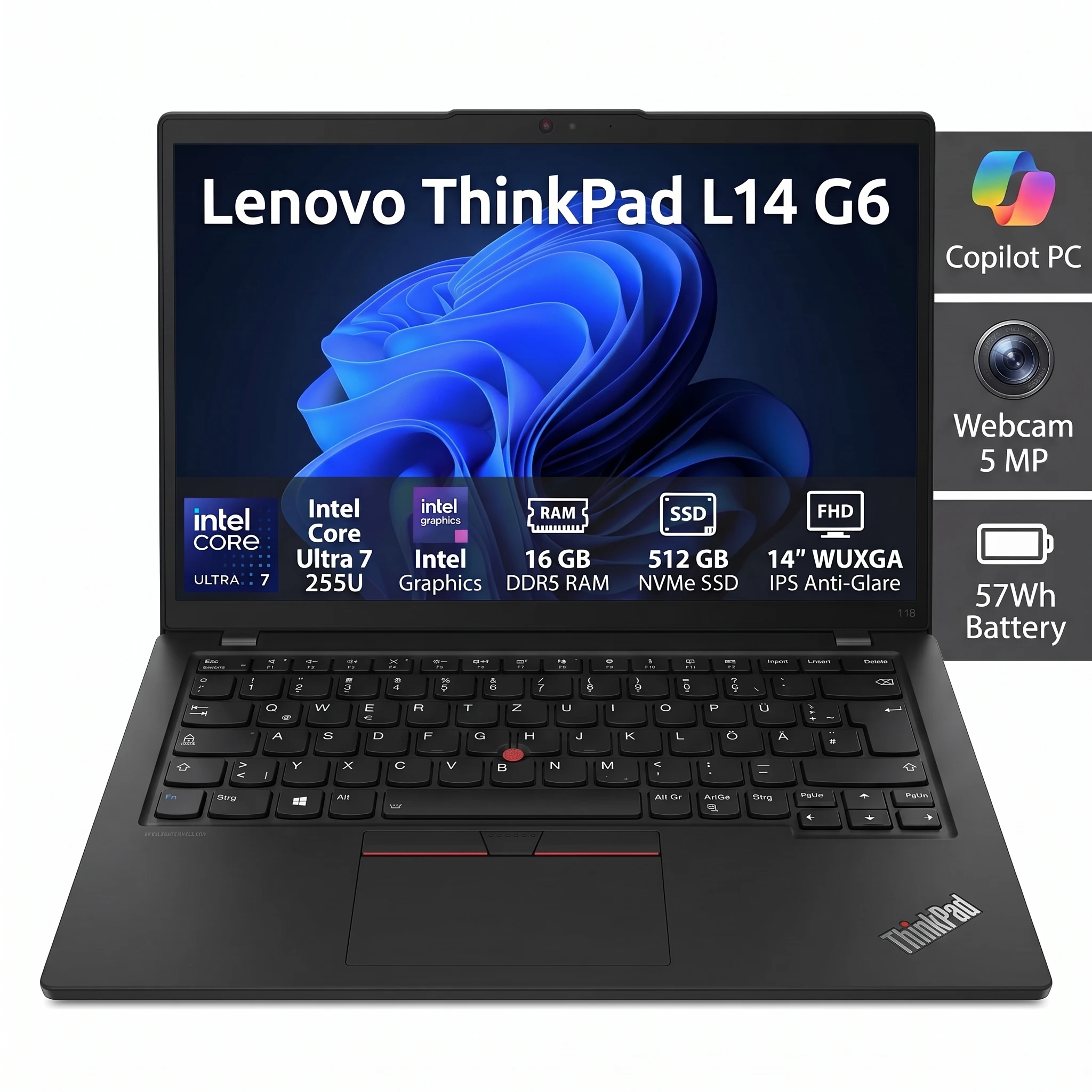 Ordinateur portable Lenovo ThinkPad L14 Gen 6 (Intel® Core™ Ultra 7 255U/16Go/512Go SSD/14"/IPS/WUXGA)